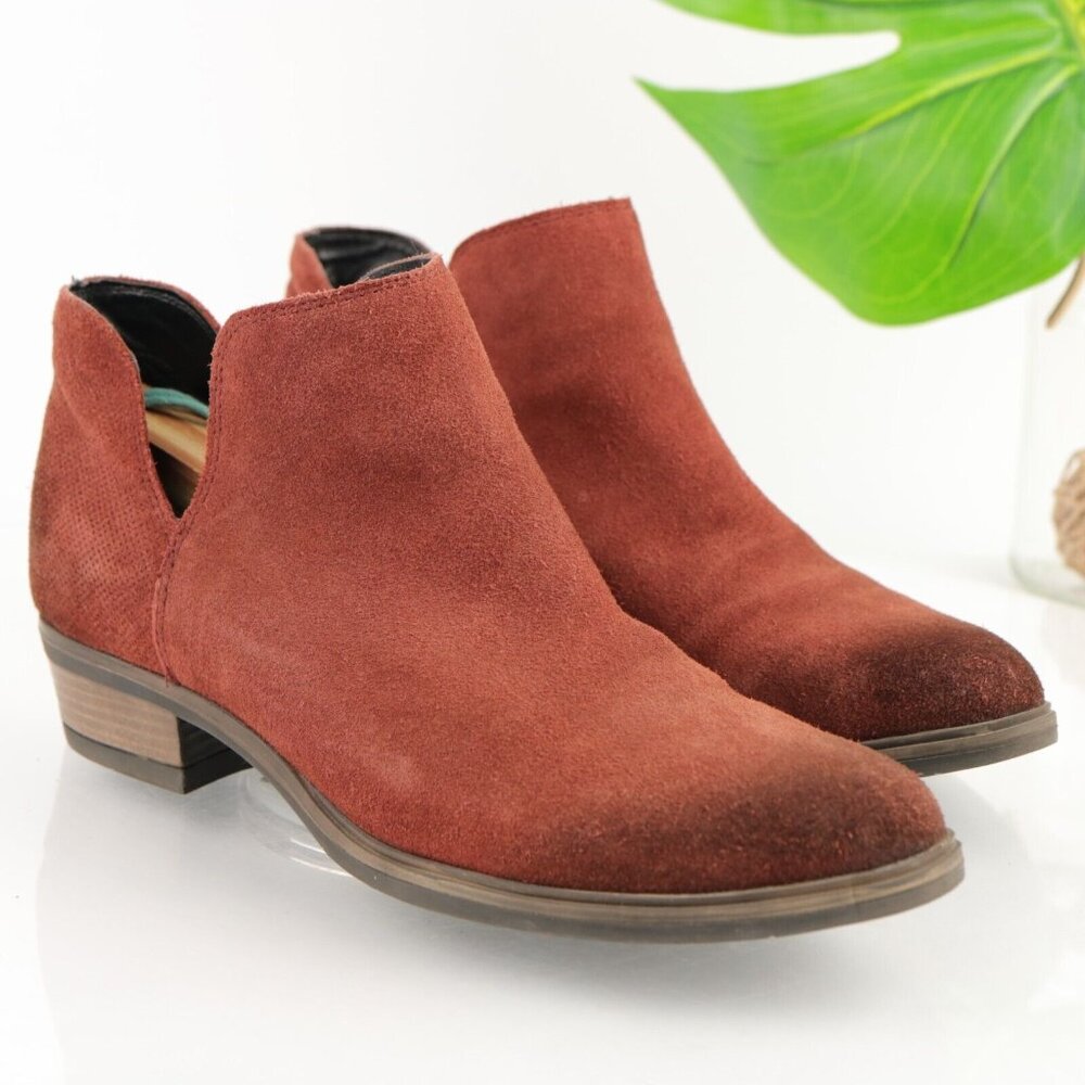 Crevo Womens Leighton Boot Size 9.5 Red Suede Bootie‎ Block Heel Boho Distressed